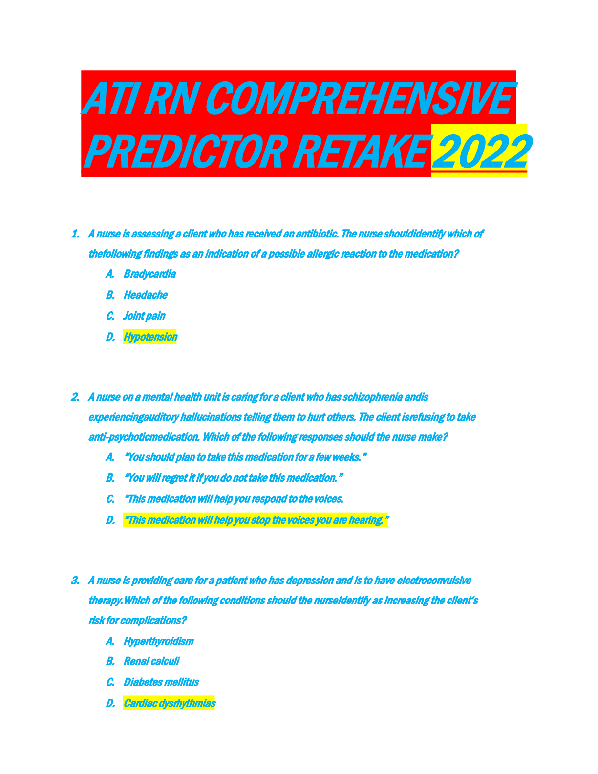 Preview image for ATI RN COMPREHENSIVE PREDICTOR RETAKE 2022